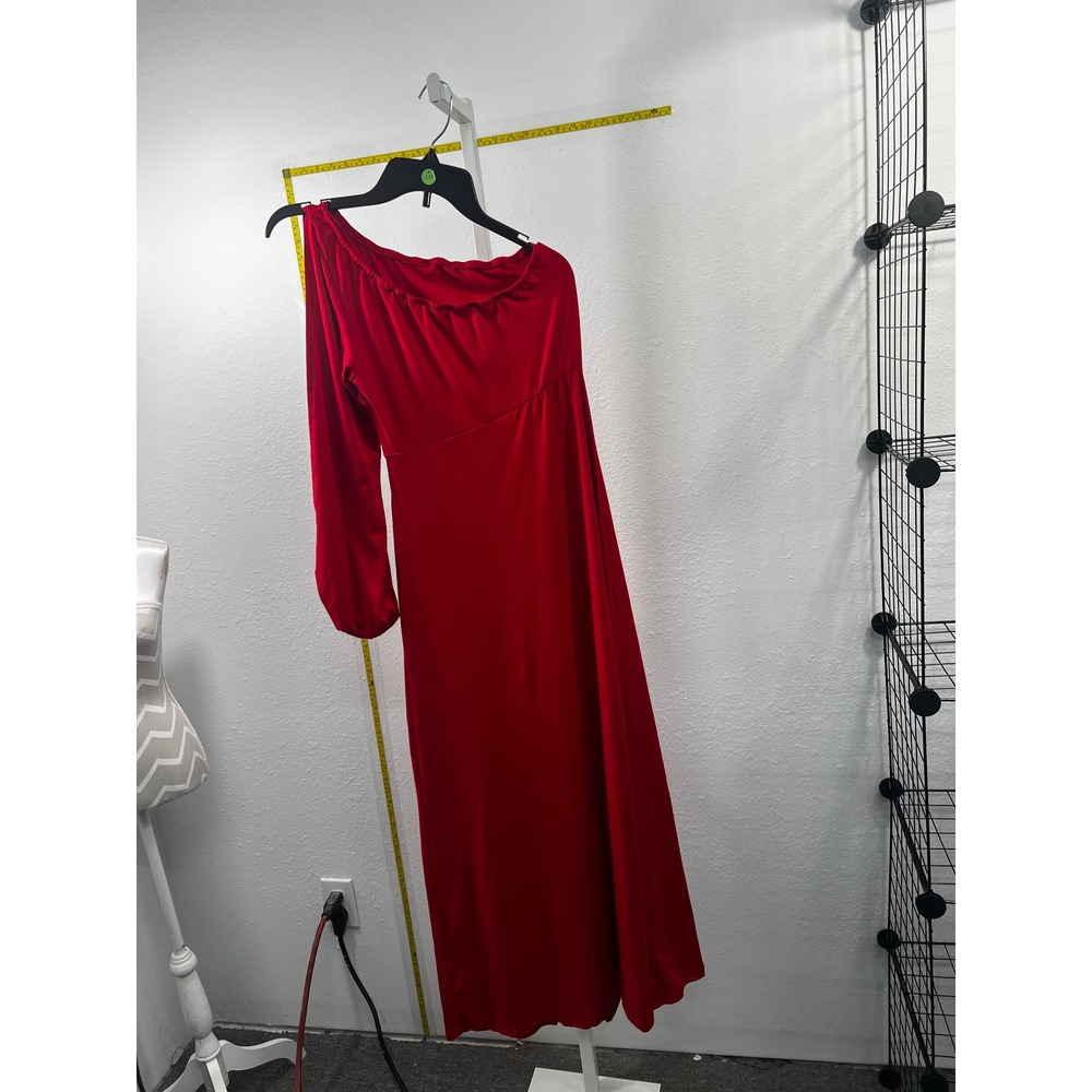 Red One Shoulder Maxi Dress Long Sleeve Empire Waist Formal Gown Cocktail XL